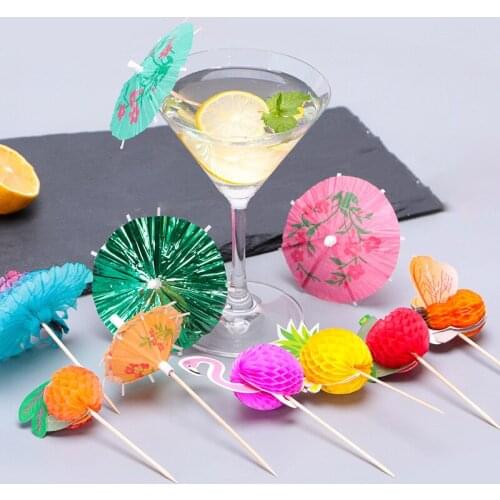 50pcs Summer Party DIY Cocktail Parasols Paper Umbrella Cake Topper Picks Hawaiian Beach Party Decor Juice Drink Stirrers Party