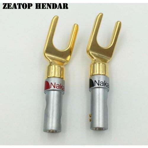 8Pcs Brass Silver Nakamichi Y U Type Spade Speaker Wire Plug Audio Screw Fork Connector for Binding Post Banana Jack Adapter