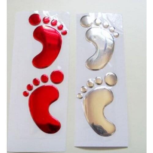 Car Sticker 3D PVC Baby Footprint Chromed Cool Design 3D Foot Prints Footprint Decal Car Stickers Silver Gold Red