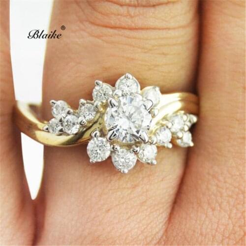 Blaike Vintage Yellow Gold Filled Ring Exquisite Zircon Snowflake Rings For Women Wedding Party Jewelry Anniversary Gifts