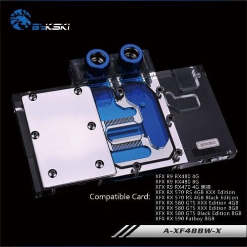 Bykski gpu water cooler for xfx r9 rx480 r9 rx470 xfx580. Full coverage water cooling block, A-XF48BW-X watercooling