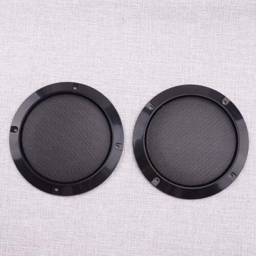 CITALL 2Pcs/Set Black Car Circle Speakers Cover Steel Mesh Audio Subwoofer Grill Protector with Mounting Screws Universal