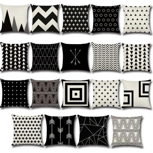 Black Cushion Cover Geometry Letters Print Sofa Pillow Cases Bedroom Home Decor Car Office Decorative Accessories 45x45cm