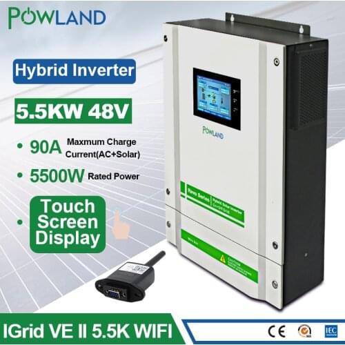 5.5KW Output MPPT Hybrid Solar Inverter 220V 48V PV Input 5500W 450Vdc 90A Solar Charger Grid Tied Touch Screen With CT Sensor