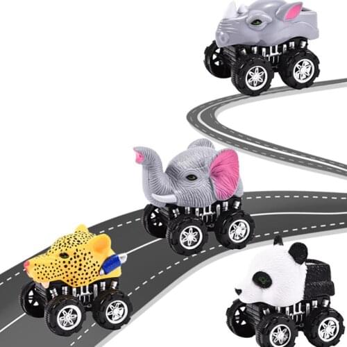 Simulate Panda Leopard Animal Pull Back Car Development Kids Toy Collectible