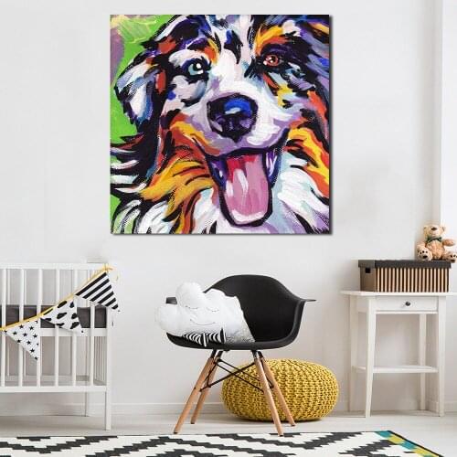 JQHYART Paintings On Canvas Modern Wall Pictures For Living Room Smiling Dog Home Decor No Frame Oil Painting