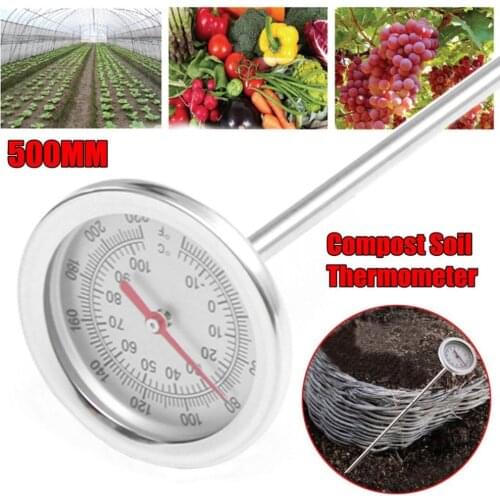 20 Inch 50cm Length Compost Soil Thermometer Premium Food Grade Stainless Steel Metal Measuring Probe Detector