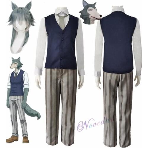 Anime Beastars Cosplay Costumes Wig Mask Grey Wolf Legoshi Uniform Carnivore Legosi Cosplay Costume Cherryton Academy Blue Suit