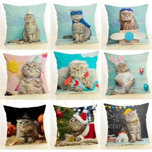 Cute Cat Cushion Cover Cat Pillow Cover for Sofa Home Chair Animals Throw Decorative Pillows 45*45cm
