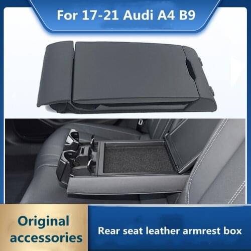 For 17-21 Audi A4 B9 modified high-end rear middle seat leather original armrest box cup holder sundries box