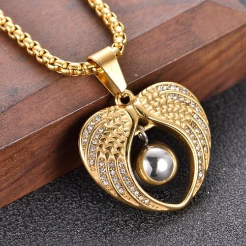 Fashion Angel Wings Pendants With Crystal Heart Shape Mens Womens Silver Color Necklace Jewelry Gift