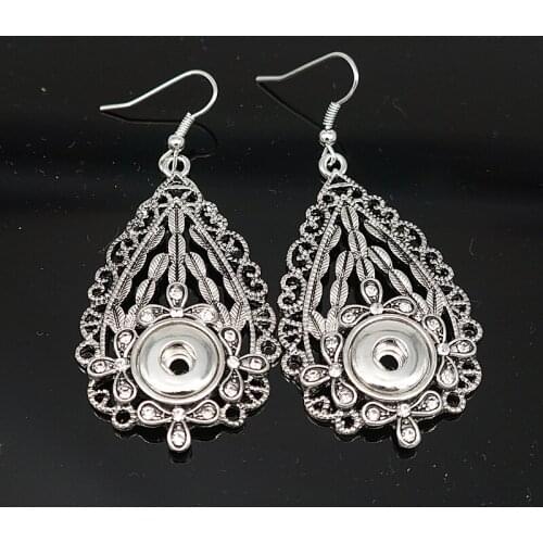 Fashion rhinestone Hollow pattern Drop earrings snap earrings fit 12MM snap buttons jewelry JA0009