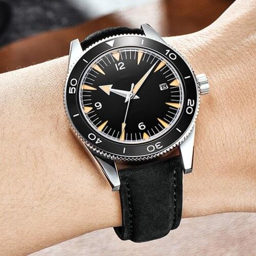Corgeut 41mm NH35 Luminous Sapphire Glass Automatic Mens watch Leather Strap Rotating Bezel Ceramic Bezel Insert