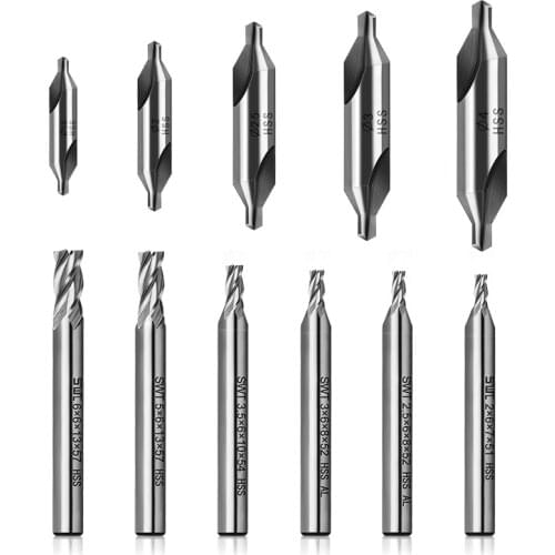 Tonsiki 6pcs 4 Flute Straight End Mill Cutter+ 5pcs Center Punching Bits CNC Router Burrs End Milling Drill Bits
