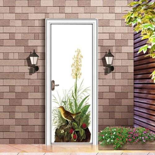 2pcs/set Flower Bird Plant Landscape Poster Door Sticker Painting Wallpaper Wall Sticker Party Bedroom Home Decor Gifts