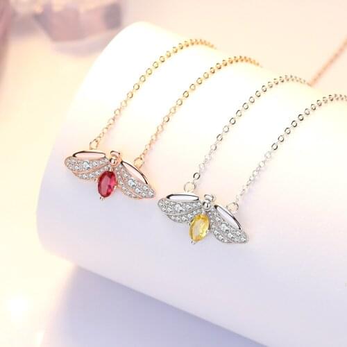 New original s925 sterling silver inlaid zircon bee pendant necklaces & earrings & ring 2021 women DIY jewelry set free shipping