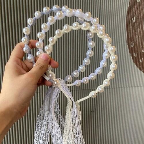 Korean Elegant Lace Pearl Long Ribbon Flower Hairbands For Women Hair Ornament Lady Headbands Girls Headwear Hair Accessories