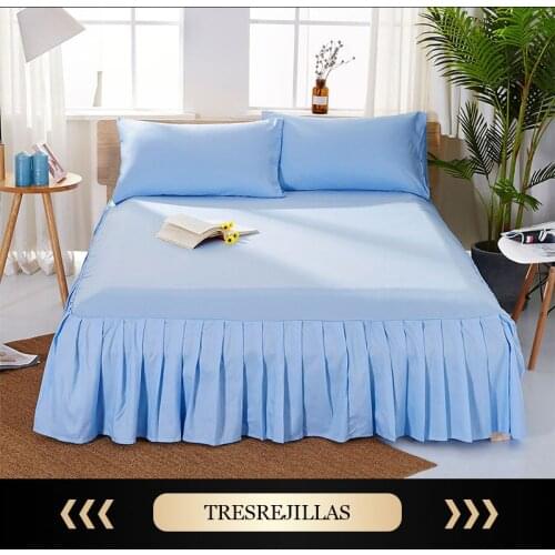 Solid Polyester Fitted Valance Sheet Drop Frilled Valance Solid Color Bed Skirt Single/Double/King/Super King Bed Cover Sheet