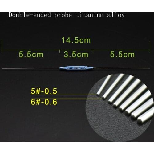 Ophthalmic lacrimal duct probe, flushing probe with hole, titanium alloy double-ended probe