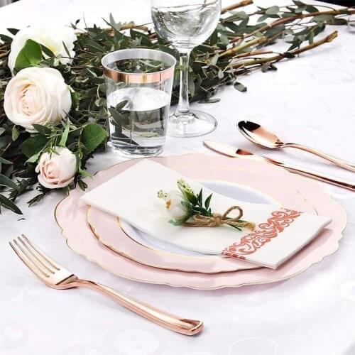 25-75pcs Pink Gold Plastic Plates Disposable Rose Plastic Cutlery Special for Bridal Shower Wedding Birthday Christmas Party