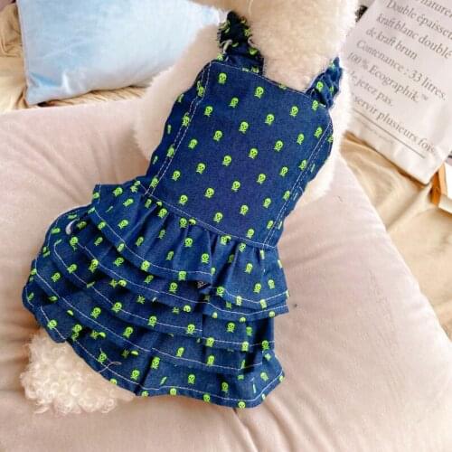 Cat Dog Dress Spring Summer Dog Clothes Denim Skirt Tutu Yorkshire Poodle Bichon Frise Pomeranian Clothing Pet Outfit Dropship