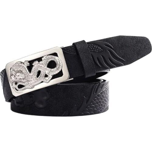 Men Automatic Buckle Genuine Leather Three Dimensional Carving Dragon Belt Chinese Style Male Jeans Waistband BG003