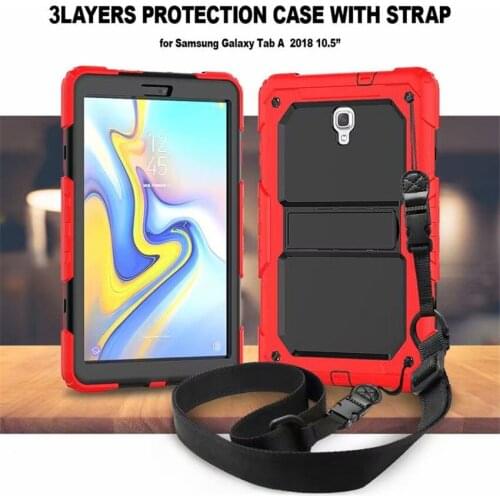 For Samsung Galaxy Tab A 2018 T590 T595 T597 10.5'' Kids Safe Shockproof Heavy Duty Silicone+PC Kickstand Cover +Shoulder Strap