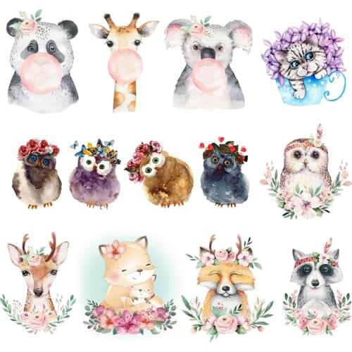 Cartoon Cat Patches For Clothing Stickers Iron On Transfers For Clothes Flower Applique Animal Thermo-stickers On Clothes DIY