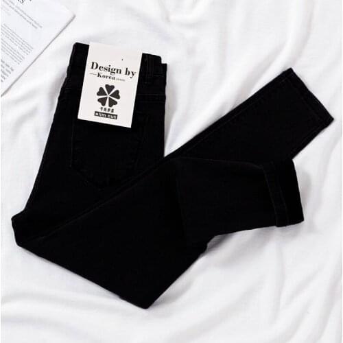 Womens Height Waist Show Thin Jeans Versatile Nine Points Pencil Slim Leg Denim Pants Female Vintage Washed Stretch Jeans Pants