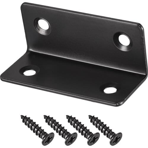 Uxcell Corner Brace Angle Bracket Fastener Stainless Steel L Shape 26.5mmx26.5mmx60mm Black with Screws, 1 Pcs