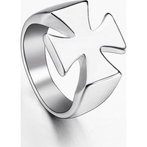 Vintage Knights Templar Iron Rings Stainless Steel Cross Ring for Men Boy Retro Punk Cool Male Jewelry