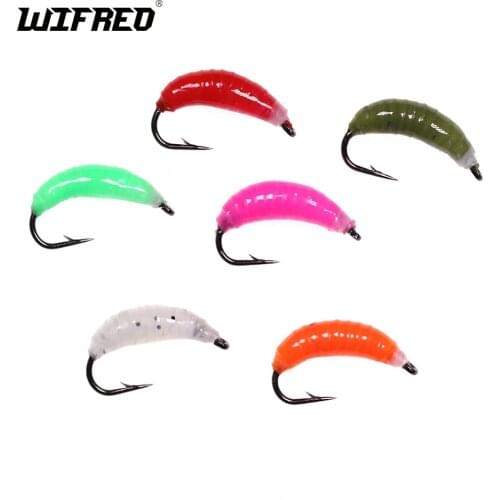 WIFREO 8PCS #10 Nymph Scud Bug Worm Flies Artificial Caddis Larvae Earth Worm Lure for Trout Perch Bluegill Whitefish Lure Bait