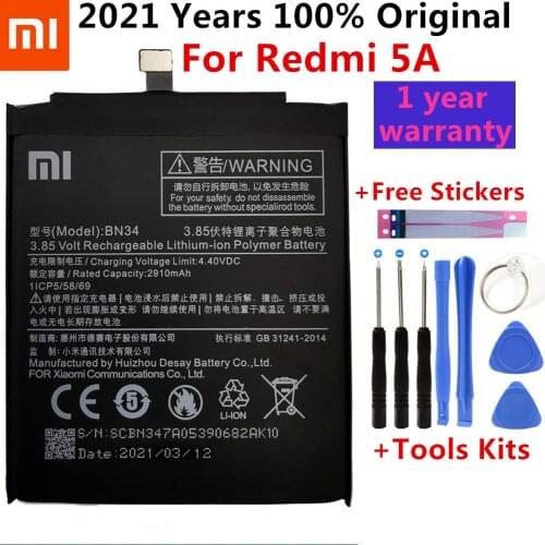Xiao Mi Original Phone Battery BN34 for Xiaomi Redmi 5A 5.0" Replacement Battery 3000mAh High Capacity Phone Batteries + Tools