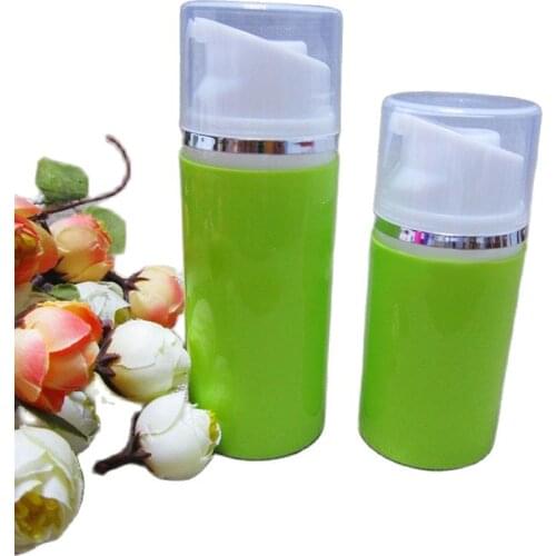 80ML green plastic airless bottle with white pump silver line transparent lid for serum/lotion/foundation Cosmetic Packaging