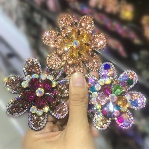2pcs/bag Fashion Flannel Temperament All-match Diamond Plate Hairpin Rhinestone Large Flower Clip Accessories