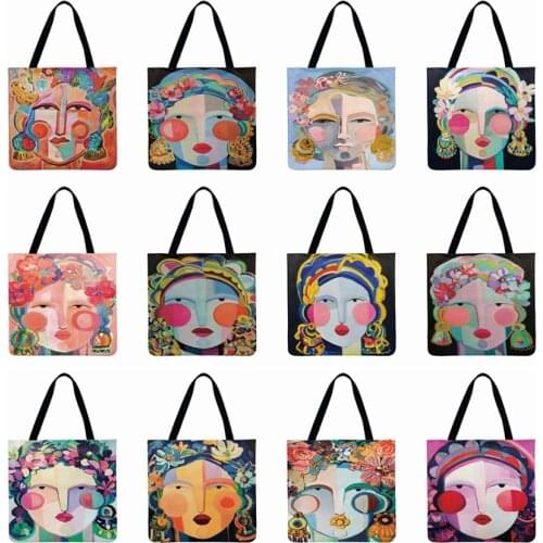 Women Shoulder Bag Abstract Oil Painting Printed Tote Bag Retro Girls Casual Tote Reusable Shopping Bag Foldable Beach Bag