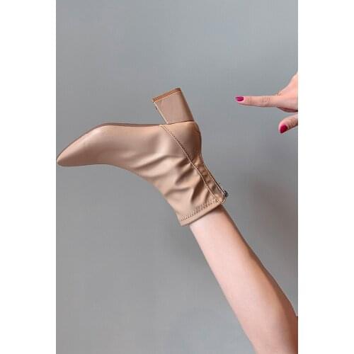 Womens Martin Boots 2020 New Autumn Winter Square Toe Thick Heel High Heels Platform Velvet Warm Beige Short Ankle Boots