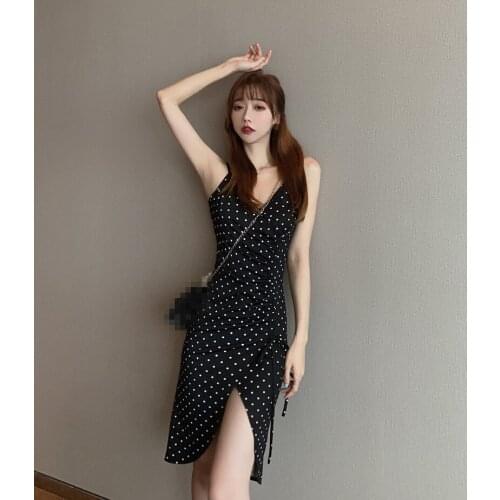 ZC3152 2021 Summer new women fashion trend temperament sexy deep V retro slim high waist show thin dress cheap wholesale