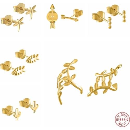 100% 925 Sterling Silver Petite gold multiple styles Stud Earrings for Women Small Earrings Fine Jewelry brincos A30