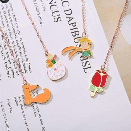 2pcs Rose Bookmarks Fox Animal Book Mark Pendant Decoration Chain Literature and Art Book Folder Page Clip Metal School Supplies