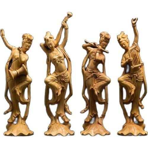 25CM Demoniacal four Beautiful yoga statue flying four budas thailand wood sculpture carving crafts garden decoration