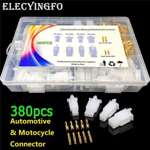 380pcs 2.8mm 2p/3p/4p/6p automotive and motorcycle electrical wire connector male and female kit box
