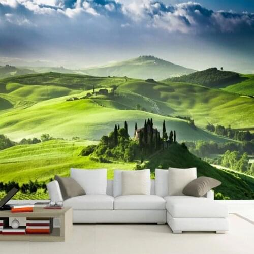Custom Mural Wallpaper 3D Green Grassland Nature Scenery Wall Painting Living Room TV Sofa Study Background Papel De Parede 3 D