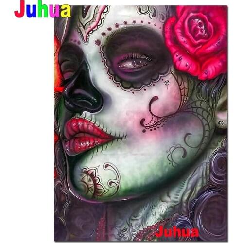 5D DIY Square round Diamond Painting Skull Woman Red Rose Cross Stitch Diy Diamond Embroidery picture Diamond Mosaic art