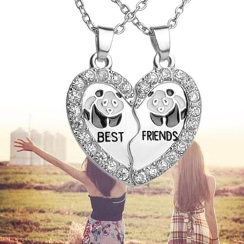 2pcs/Set Best Friend Heart Shape Chain Panda Pendants Necklace Choker Friendship Jewelry Gift For Amigo Accessories