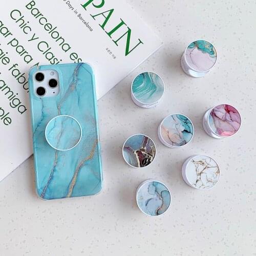 Fashion Phone Case Gradient Marble Phone Stand Holder Socket Finger Grip For iPhone 12 11 Pro Max Mobile Phone Folding Bracket