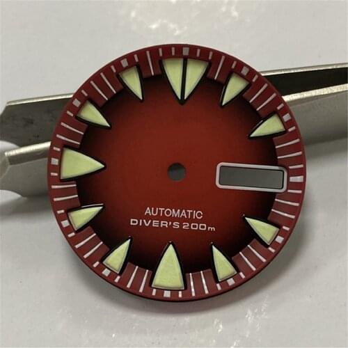 28.7MM Watch Dial Gradient Red Super C3 Luminous Dial for NH36A Movement Diving Watch Modification Parts