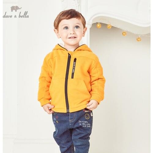 DBJ15628 dave bella winter baby unisex fashion solid pockets hooded coat children tops infant toddler outerwear