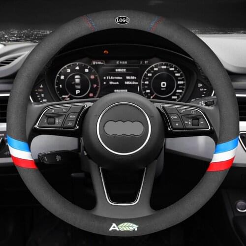 For Audi 3D Laser Printing Logo Sports 3-Lines Cow Absorb Sweat Leather Car Steering Wheel Cover Fit A1 A3 A4 A5 A6 A7 A8 Q2 Q3