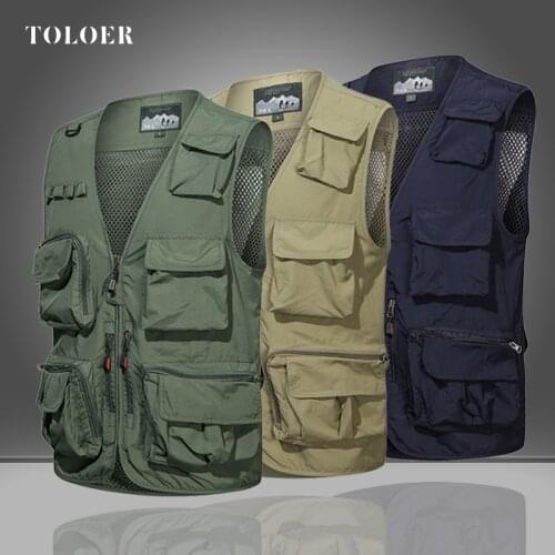 Mens Outdoor Fishing Vests Quick Dry Breathable Multi Pocket Mesh Jackets Photography Hiking Journalists Vest Jacket M-4XL